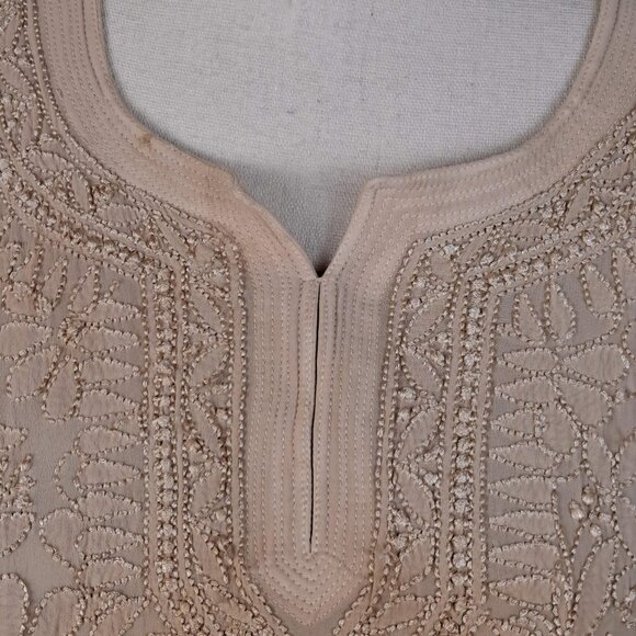 Ombre Embroidered Silk Tunic Cream/Tan/Brown 3/4 Sleeves small/Medium EUC - Picture 2 of 10